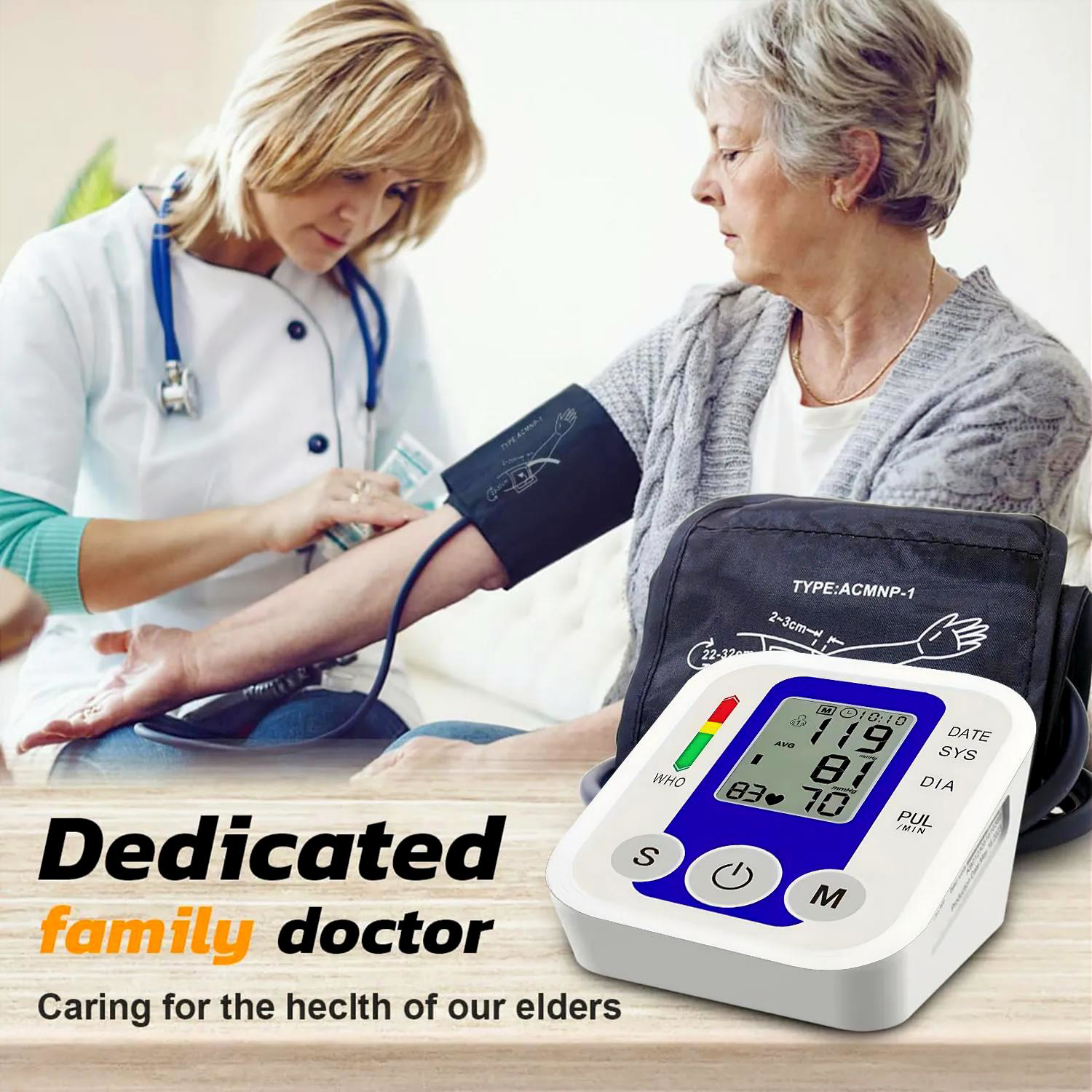 Tidesmit digital home blood pressure monitors including upper arm cuffs and compact wrist sensors on display.