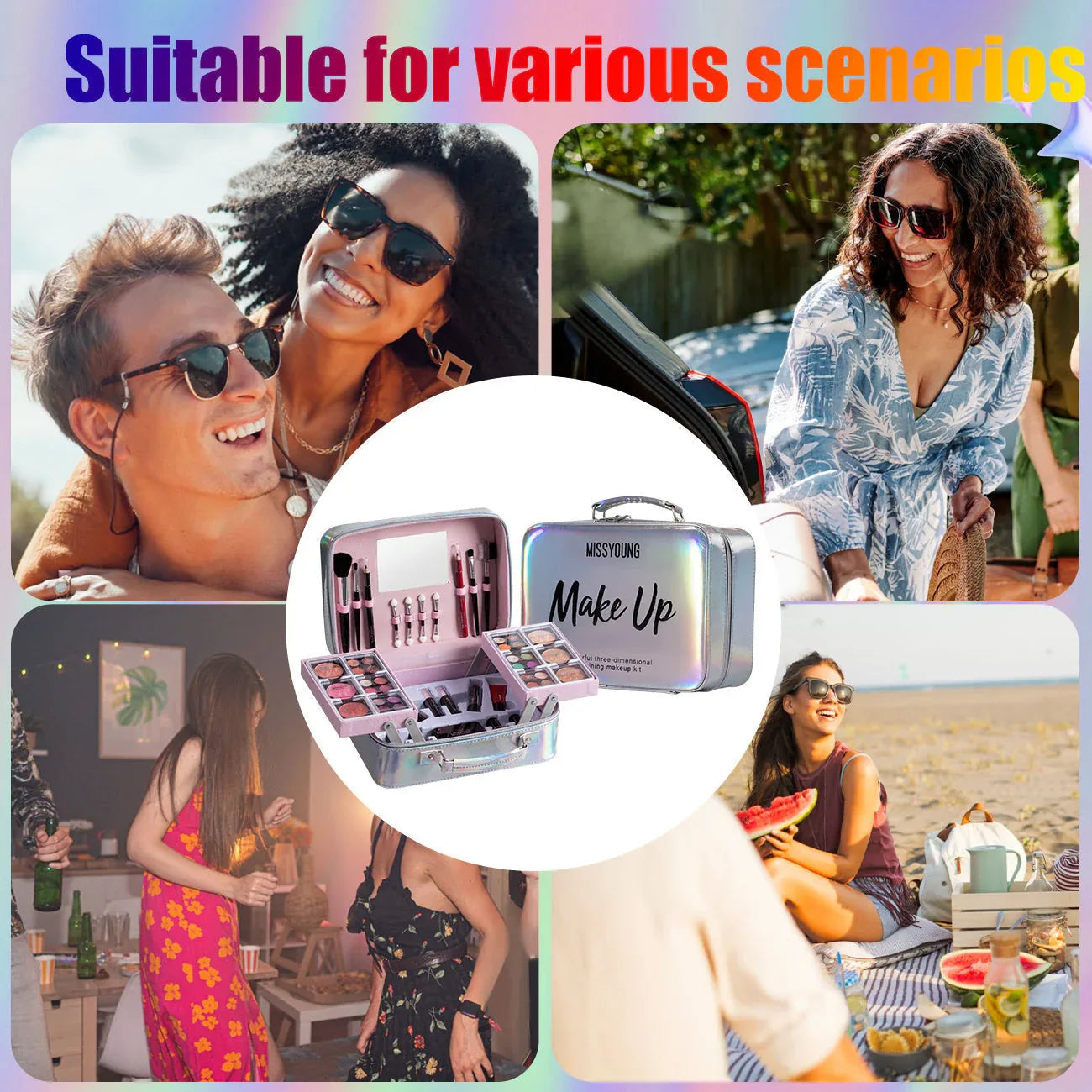 Professional Makeup Kit - All-in-One Slivery Travel Case Professional Makeup Kits Tidesmit