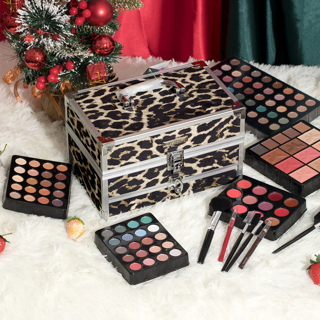 Professional Makeup Kit: 126pc Set with Portable Leopard Print Case Professional Makeup Kits Tidesmit