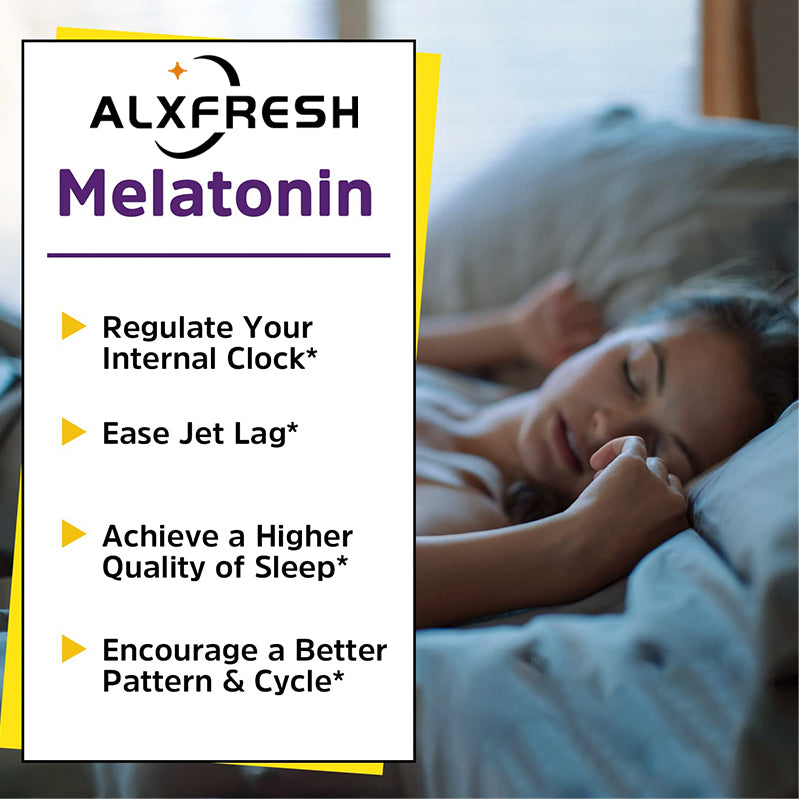 Alxfresh Melatonin 10mg with Vitamins | Gluten Free Non-GMO Vegan | Dietary Supplement