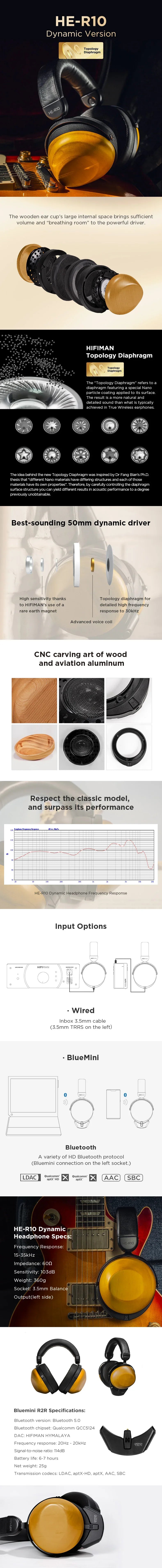 HIFIMAN HE-R10D Dynamic Topology Driver Close-Back Over-Ear Headphones for Home, Studio and Recording-Wired & Wireless Version Tidesmit