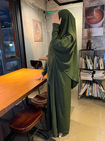 Crepe Khimar Set Boat Neck Two-Piece Abaya Hijab Muslim Maxi Dress hijab headsarf