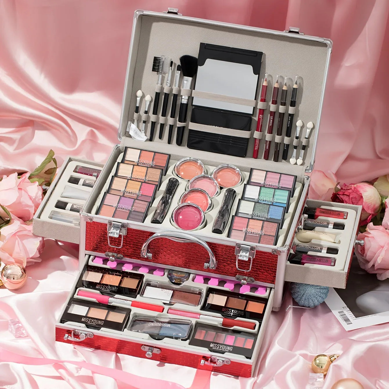 Professional Makeup Kit with Brushes - Cruelty-Free Cosmetic Set (Red) Professional Makeup Kits RED Tidesmit
