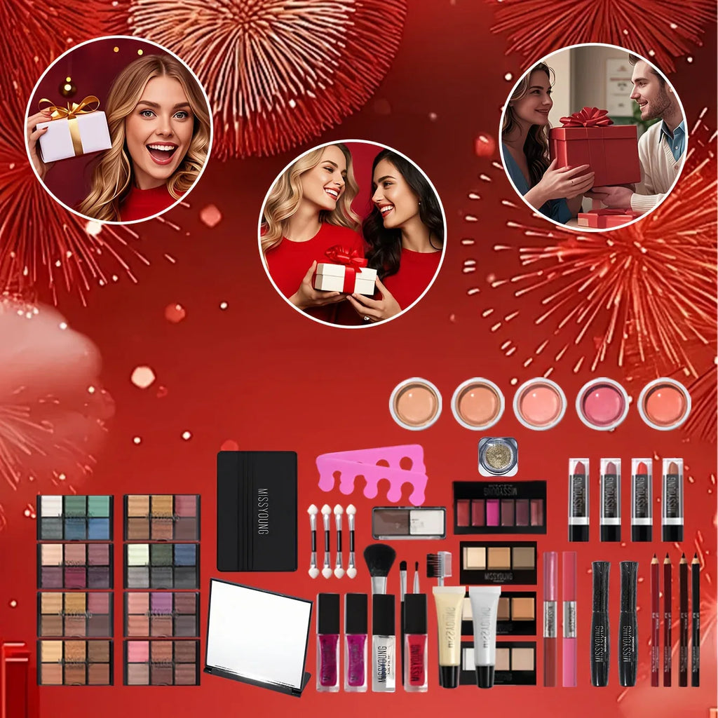 Professional Makeup Kit with Brushes - Cruelty-Free Cosmetic Set (Red) Professional Makeup Kits Tidesmit