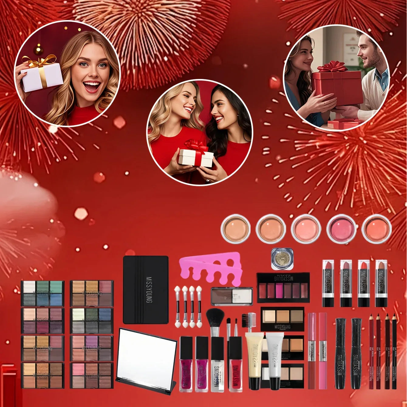 Professional Makeup Kit with Brushes - Cruelty-Free Cosmetic Set (Red) Professional Makeup Kits Tidesmit