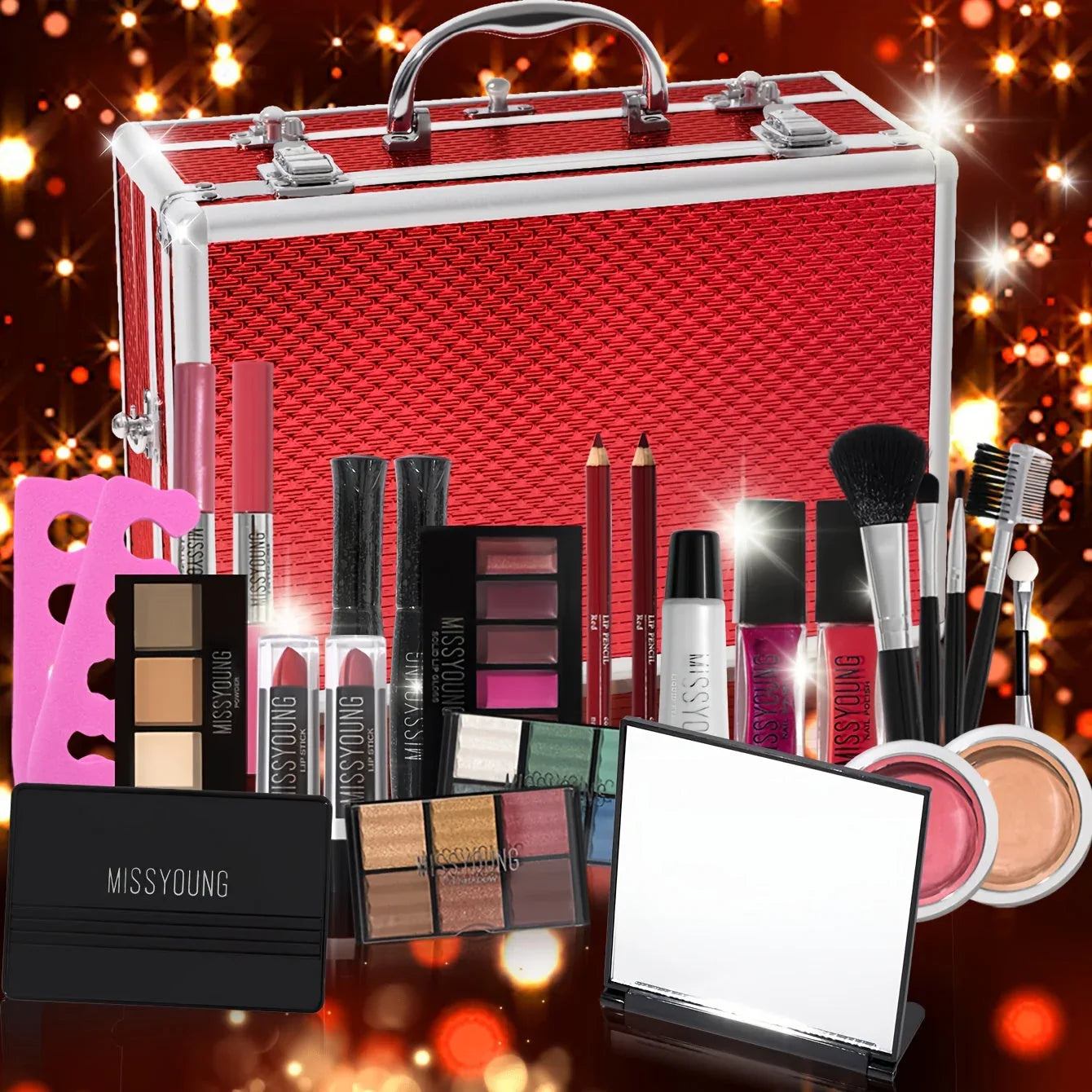 Professional Makeup Kit with Brushes - Cruelty-Free Cosmetic Set (Red) Professional Makeup Kits Tidesmit