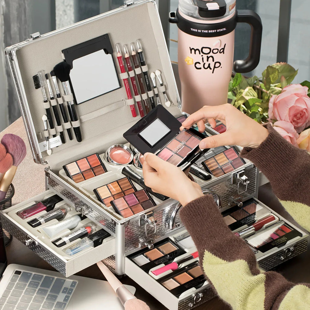 Professional Makeup Kit with Mirror - Portable Travel Set by Tidesmit Professional Makeup Kits Tidesmit