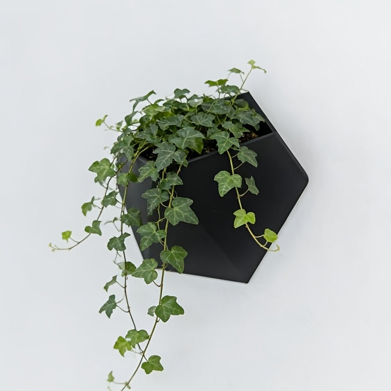 Black Hexagonal Wall Flower Pot With Mounting Holes Unique Design Home Garden Decor Wall Decoration Plant Pot Gardening Gift