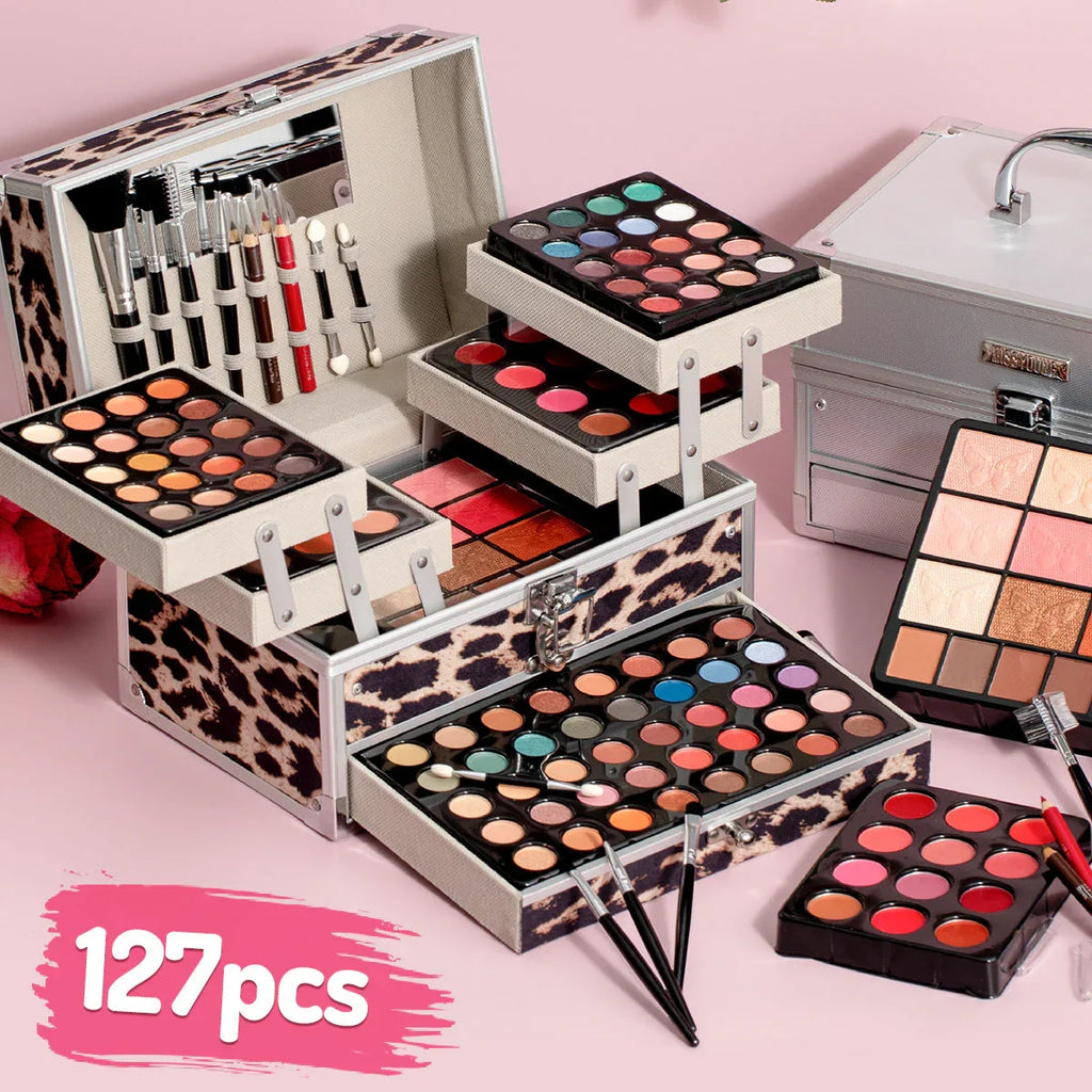 Professional Makeup Kit: 126pc Set with Portable Leopard Print Case Professional Makeup Kits Tidesmit