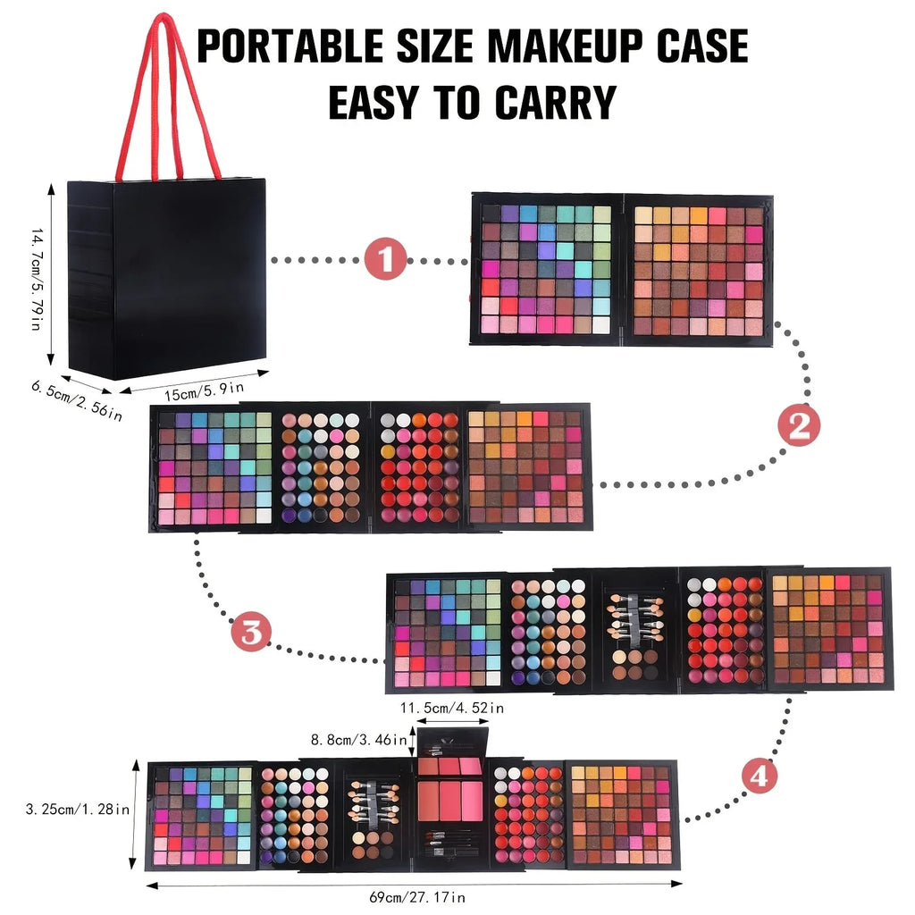 Professional Makeup Kit: 177 Color Palette with Brushes and Lipsticks Professional Makeup Kits Tidesmit