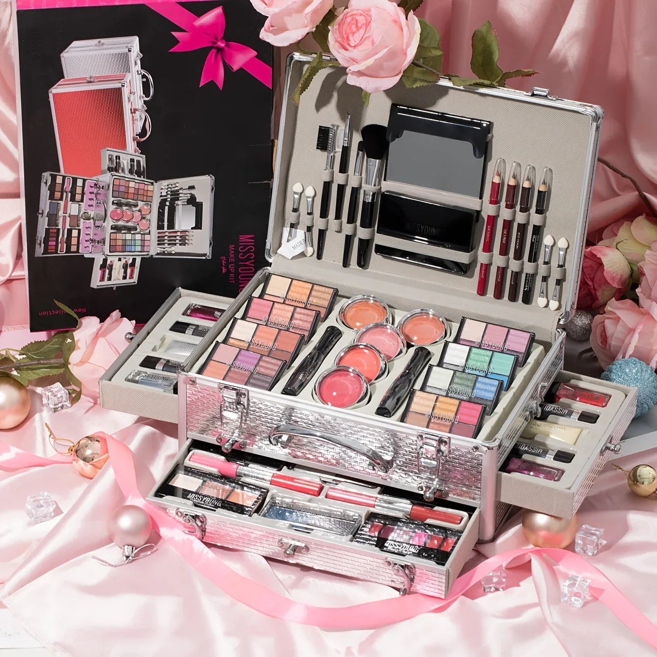 Professional Makeup Kit: Salon-Quality Red Cosmetic Set with Brushes Professional Makeup Kits Tidesmit