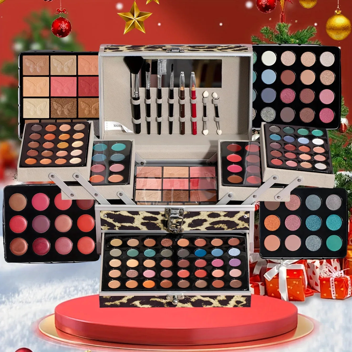 Professional Makeup Kit: 126-Piece Cosmetic Set in Leopard Print Case Professional Makeup Kits Tidesmit