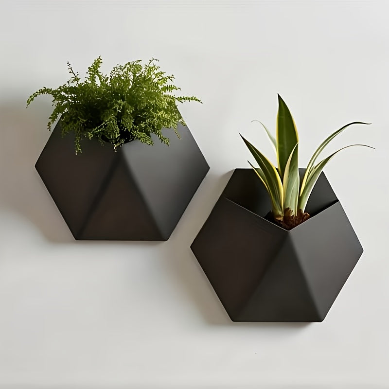 Black Hexagonal Wall Flower Pot With Mounting Holes Unique Design Home Garden Decor Wall Decoration Plant Pot Gardening Gift