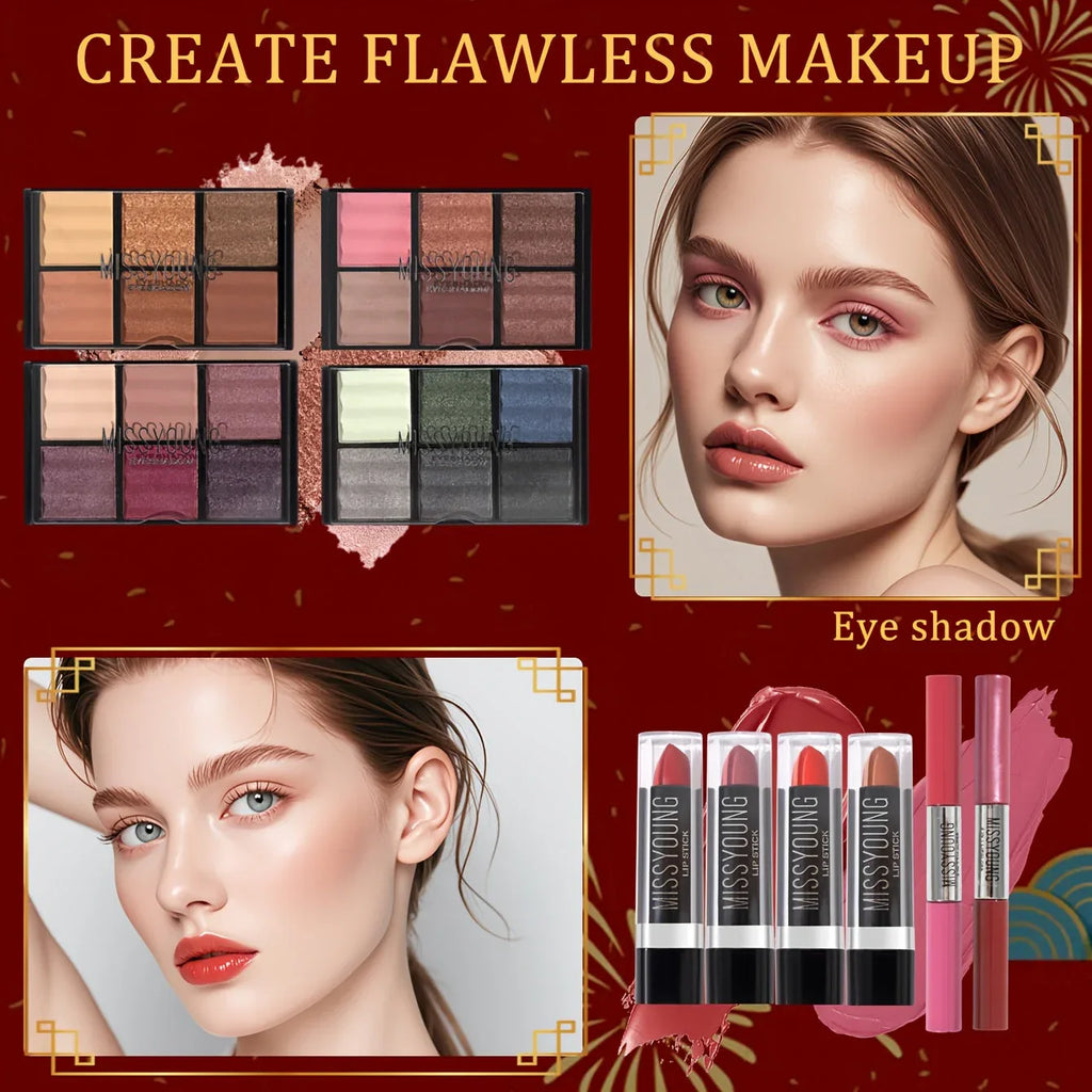 Professional Makeup Kit with Brushes - Cruelty-Free Cosmetic Set (Red) Professional Makeup Kits Tidesmit