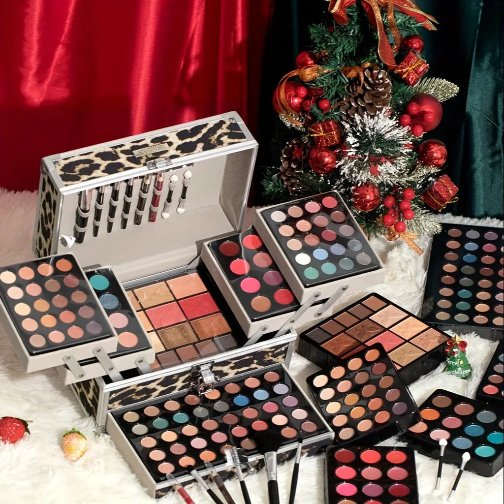 Professional Makeup Kit: 127-Piece Set in Silvery Travel Case Professional Makeup Kits Tidesmit