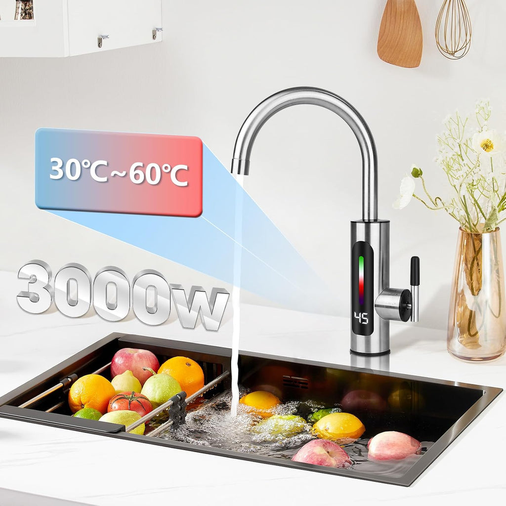 3000W Electric Instant Hot Water Tap Electric Kitchen Water Heater with 360° Rotating Heating Tap for Bathroom Kitchen