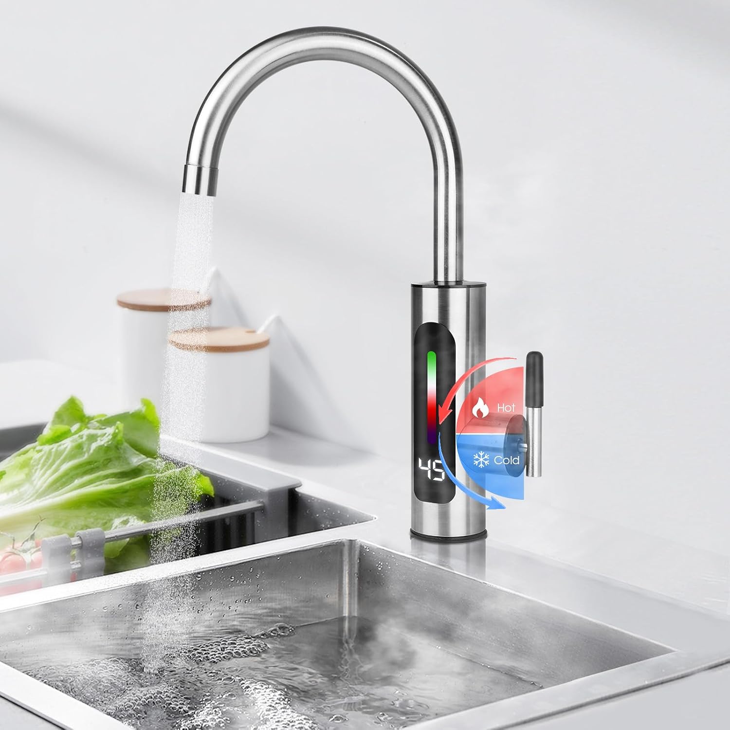 3000W Electric Instant Hot Water Tap Electric Kitchen Water Heater with 360° Rotating Heating Tap for Bathroom Kitchen