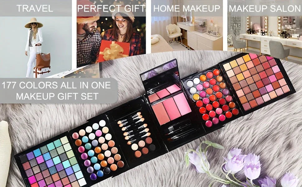 Professional Makeup Kit: 177 Color Palette with Brushes and Lipsticks Professional Makeup Kits Tidesmit