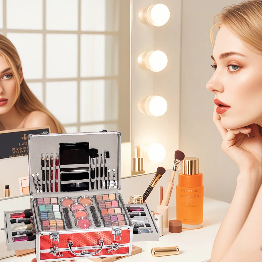 Professional Makeup Kit with Brushes - Cruelty-Free Cosmetic Set (Red) Professional Makeup Kits Tidesmit