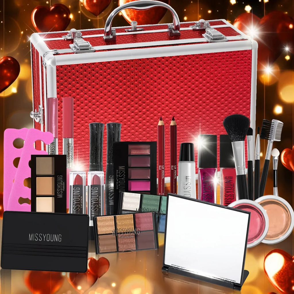 Professional Makeup Kit with Brushes - Cruelty-Free Cosmetic Set (Red) Professional Makeup Kits Tidesmit
