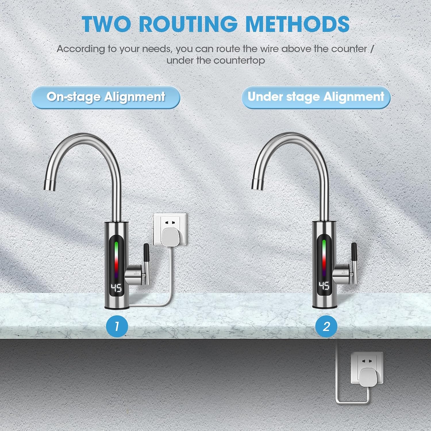 3000W Electric Instant Hot Water Tap Electric Kitchen Water Heater with 360° Rotating Heating Tap for Bathroom Kitchen