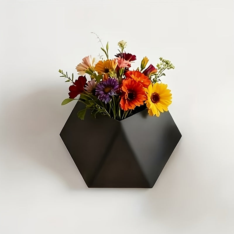 Black Hexagonal Wall Flower Pot With Mounting Holes Unique Design Home Garden Decor Wall Decoration Plant Pot Gardening Gift