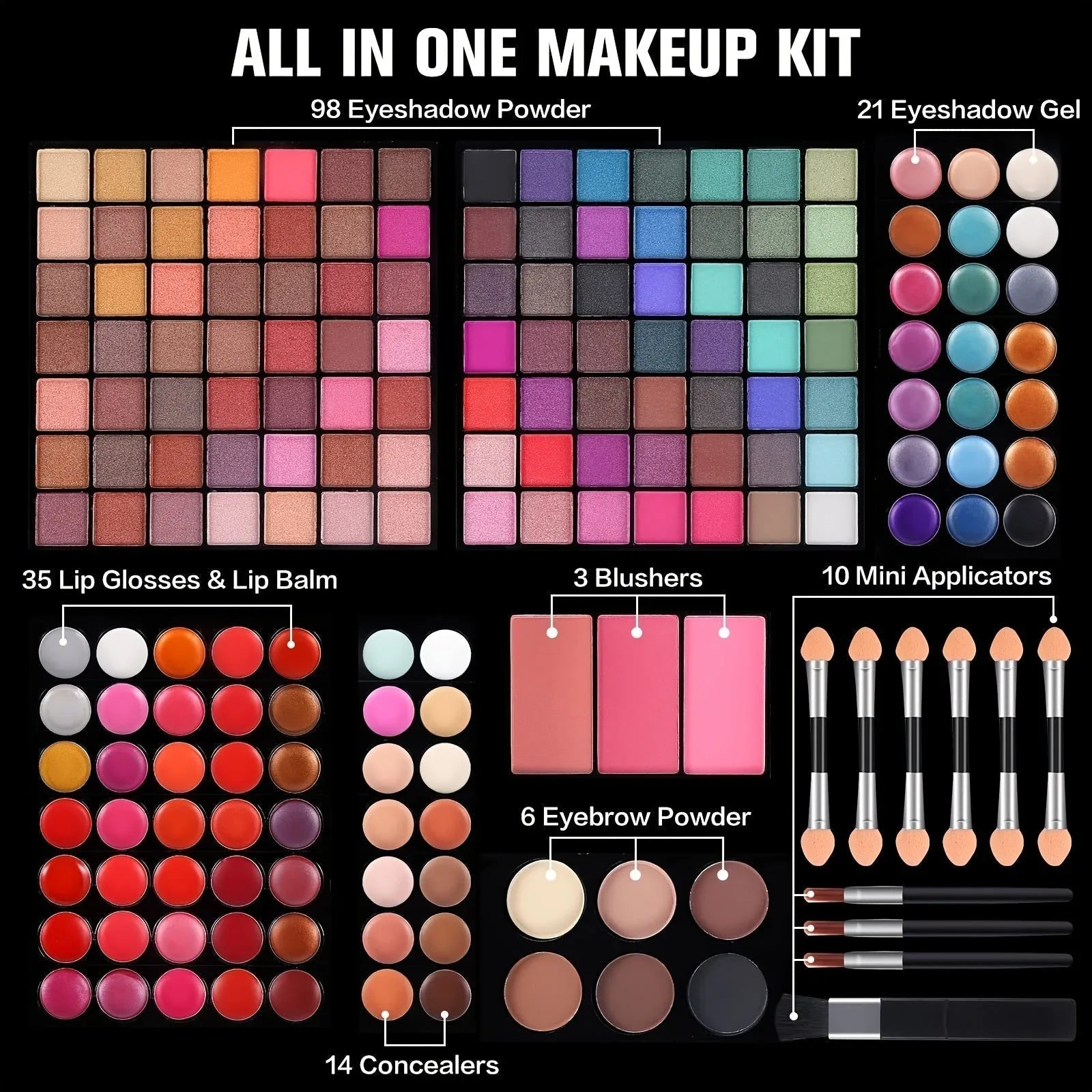 Professional Makeup Kit: 177 Color Palette with Brushes and Lipsticks Professional Makeup Kits Tidesmit