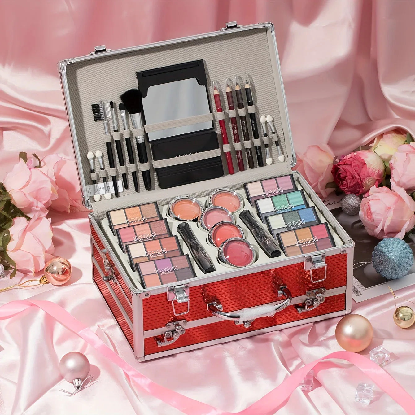 Professional Makeup Kit: Salon-Quality Red Cosmetic Set with Brushes Professional Makeup Kits Tidesmit