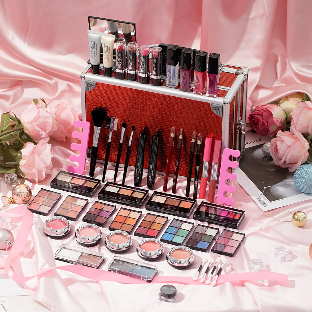 Professional Makeup Kit with Brushes - Cruelty-Free Cosmetic Set (Red) Professional Makeup Kits Tidesmit