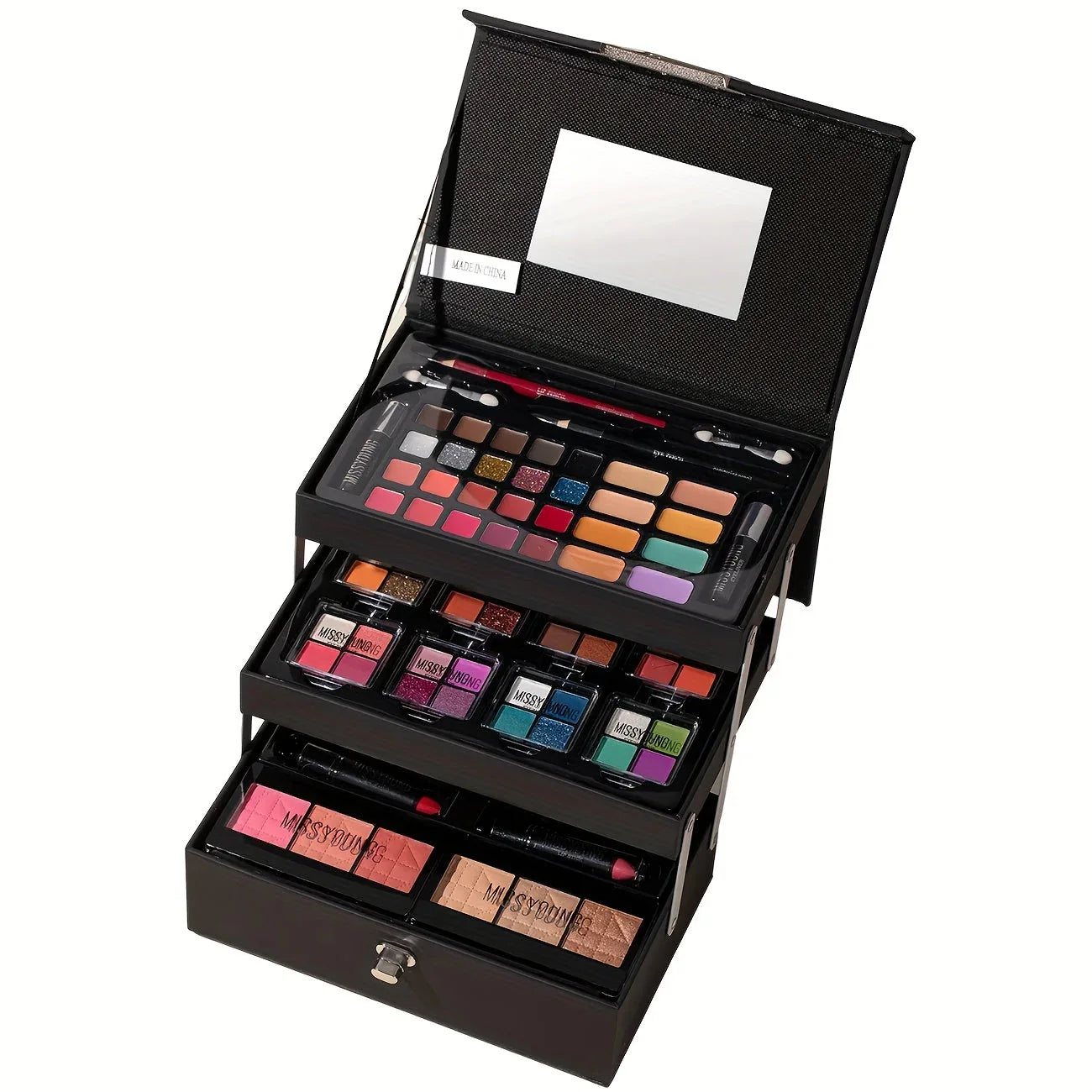Professional Makeup Kit: 53-Piece Waterproof Portable Cosmetic Case Professional Makeup Kits Black- Tidesmit