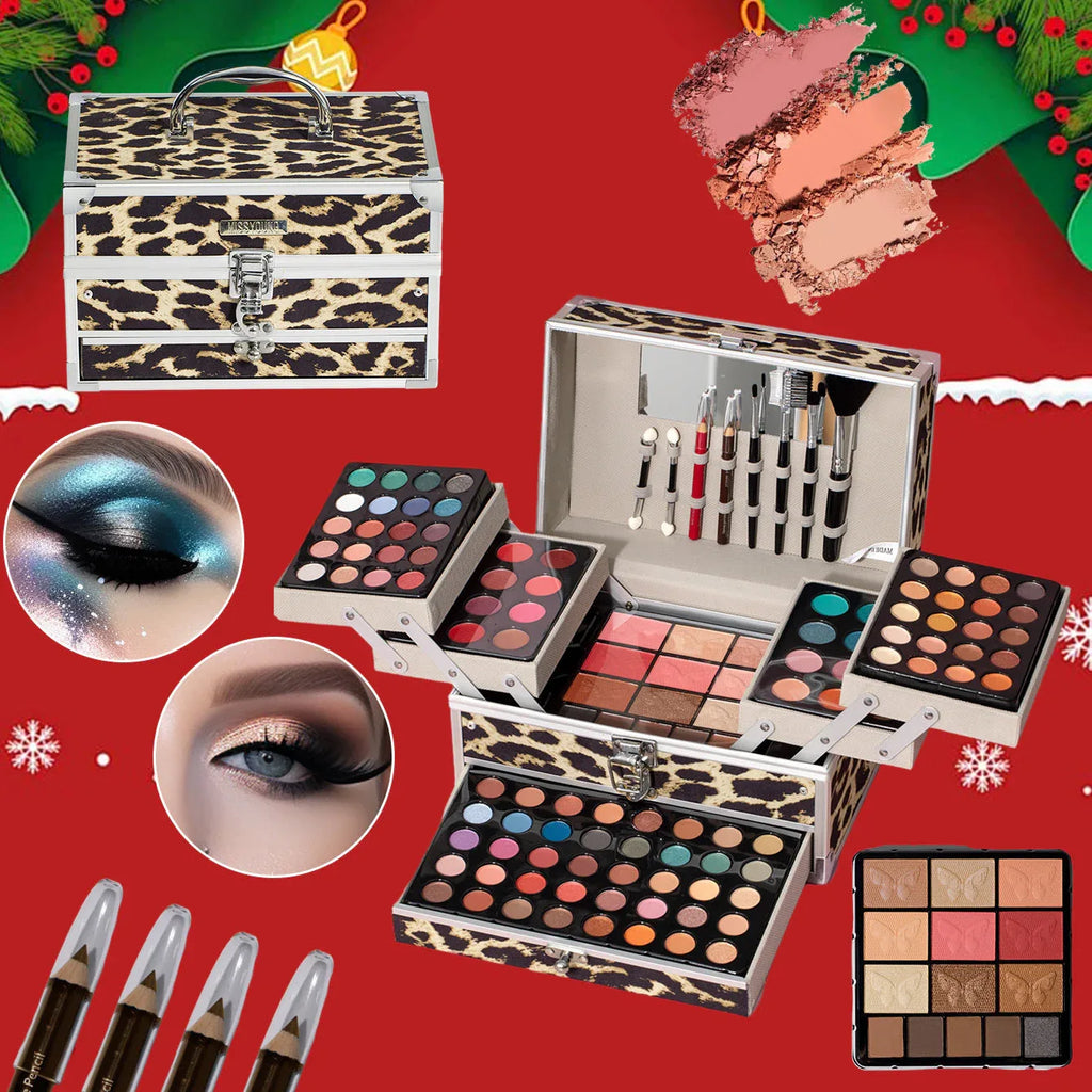 Professional Makeup Kit: 126pc Set with Portable Leopard Print Case Professional Makeup Kits Tidesmit