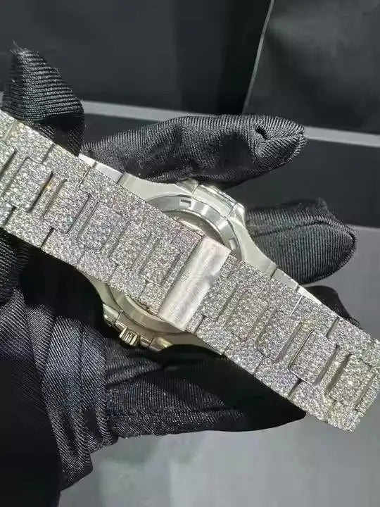 Classic Luxury Fashion Automatic Mechanical ETA Stainless Steel Analog Watch Full Moissanite Diamond Iced Design Simple Elegant
