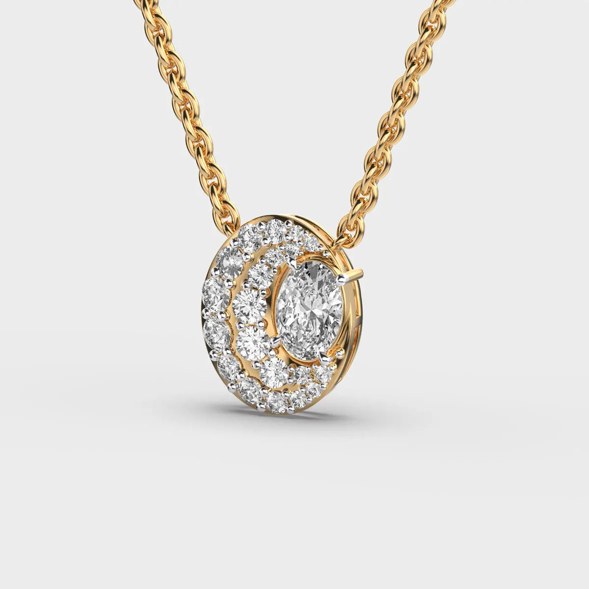 Luxury Women 18K Gold Plated Oval Diamond Pendant Necklace Link Chain For Engagement