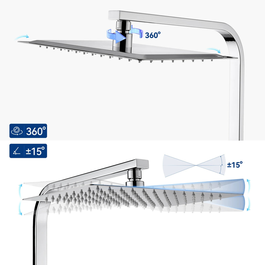 Shower Column with Thermostatic faucet, Wall-mounted Shower System, 30 × 20 cm Rain shower head, suitable for bathtubs
