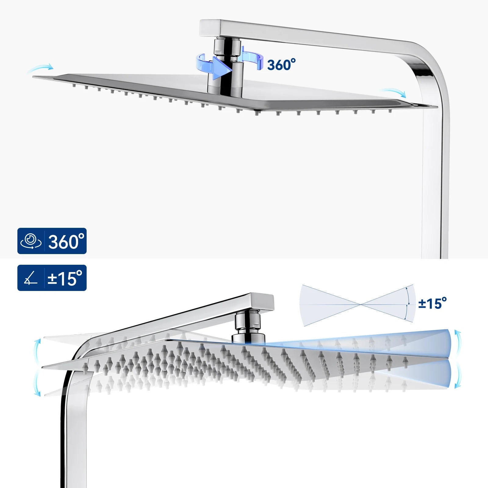 Shower Column with Thermostatic faucet, Wall-mounted Shower System, 30 × 20 cm Rain shower head, suitable for bathtubs