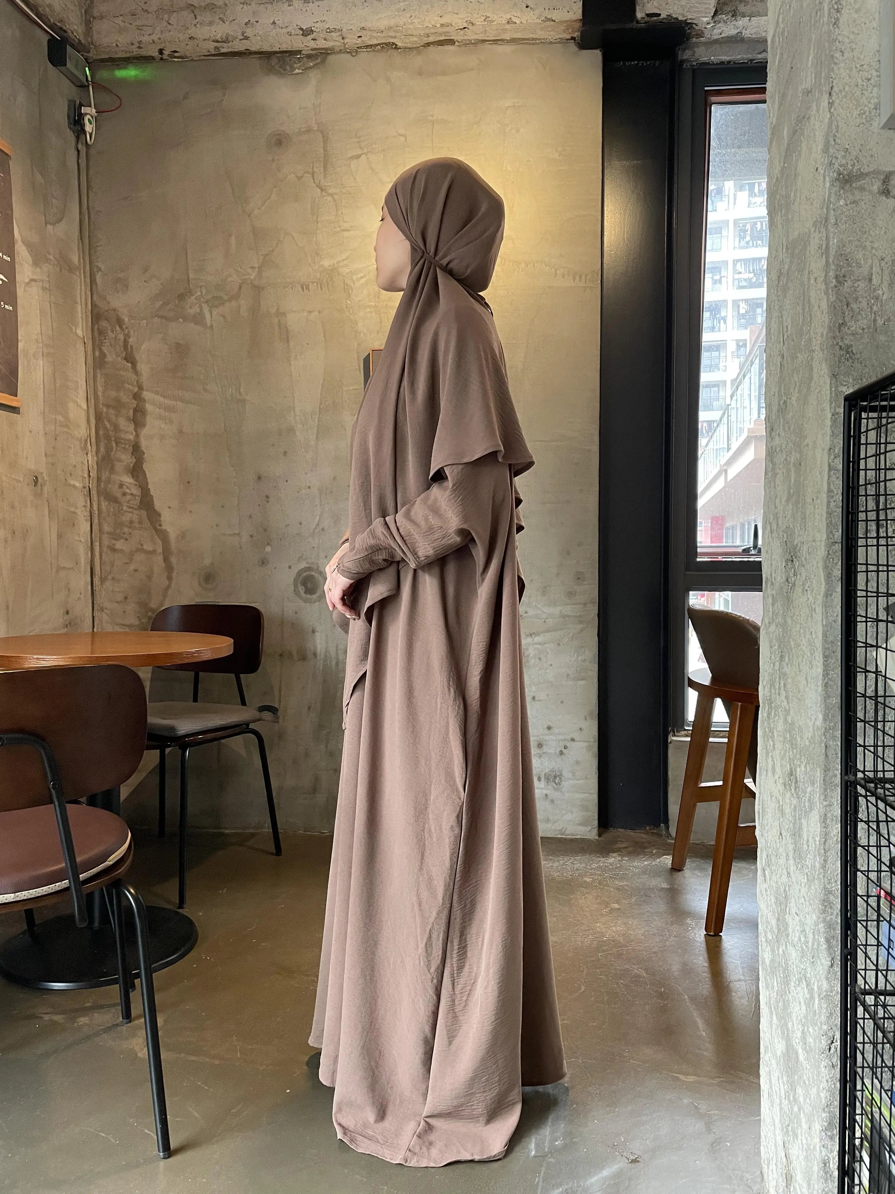 Crepe Khimar Set Boat Neck Two-Piece Abaya Hijab Muslim Maxi Dress hijab headsarf