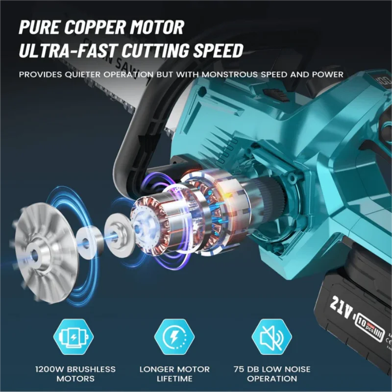 3500W Brushless Electric Chainsaw Cordless Pruning Woodworking Power Tool Handheld Garden Cutter 16Inch For Makita Battery
