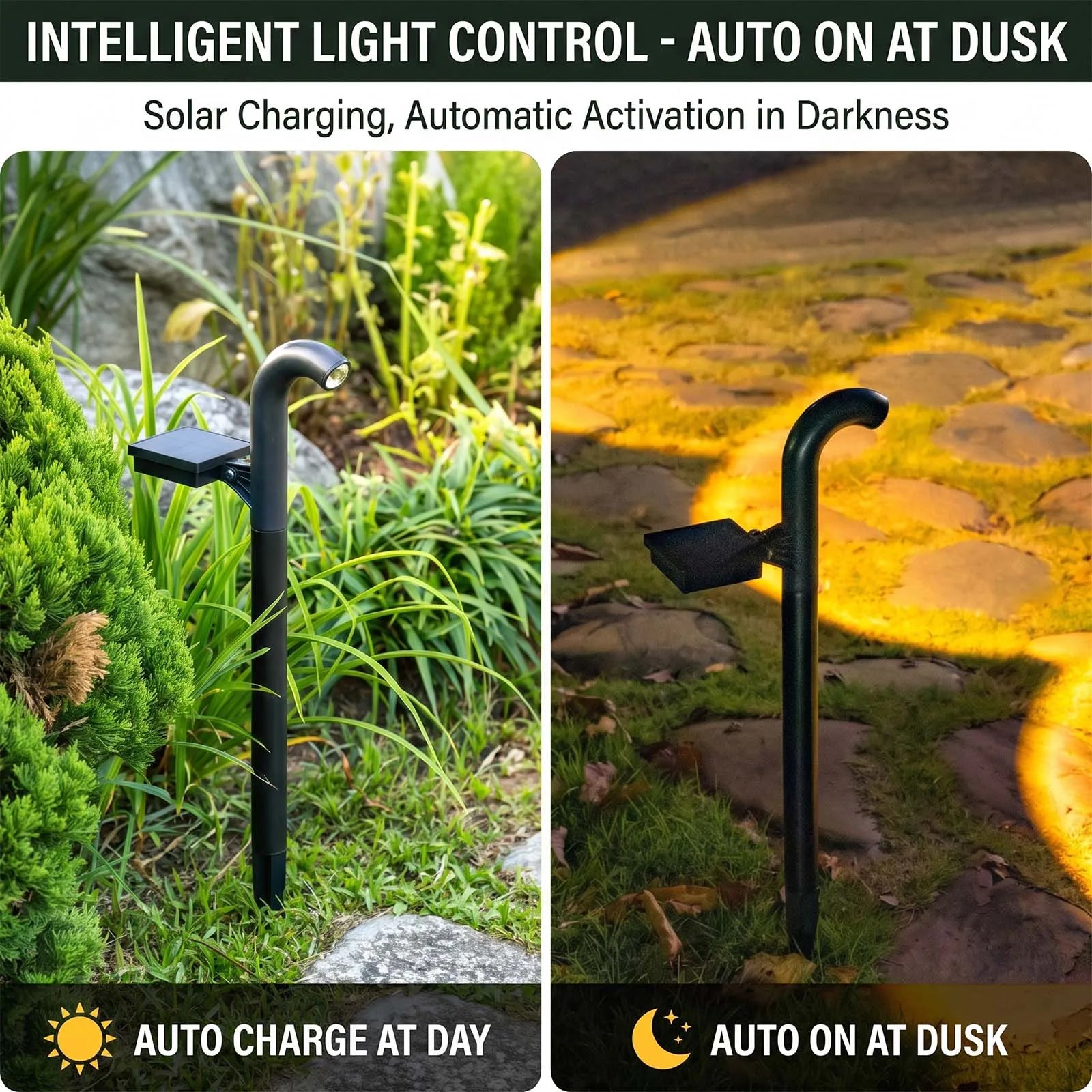 2 Pack Solar Pathway Lights Auto On/Off Dusk to Dawn 360° Rotatable Panel & Adjustable Height Waterproof Outdoor Garden Lights for Walkway Patio Yard