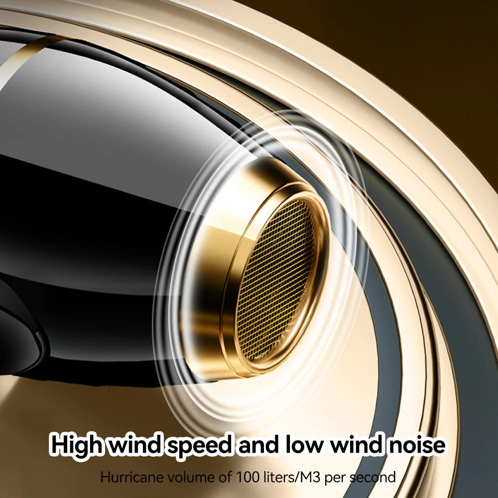 Black and gold professional high-speed hair dryer nozzle with ionic technology for fast, quiet salon-style drying.