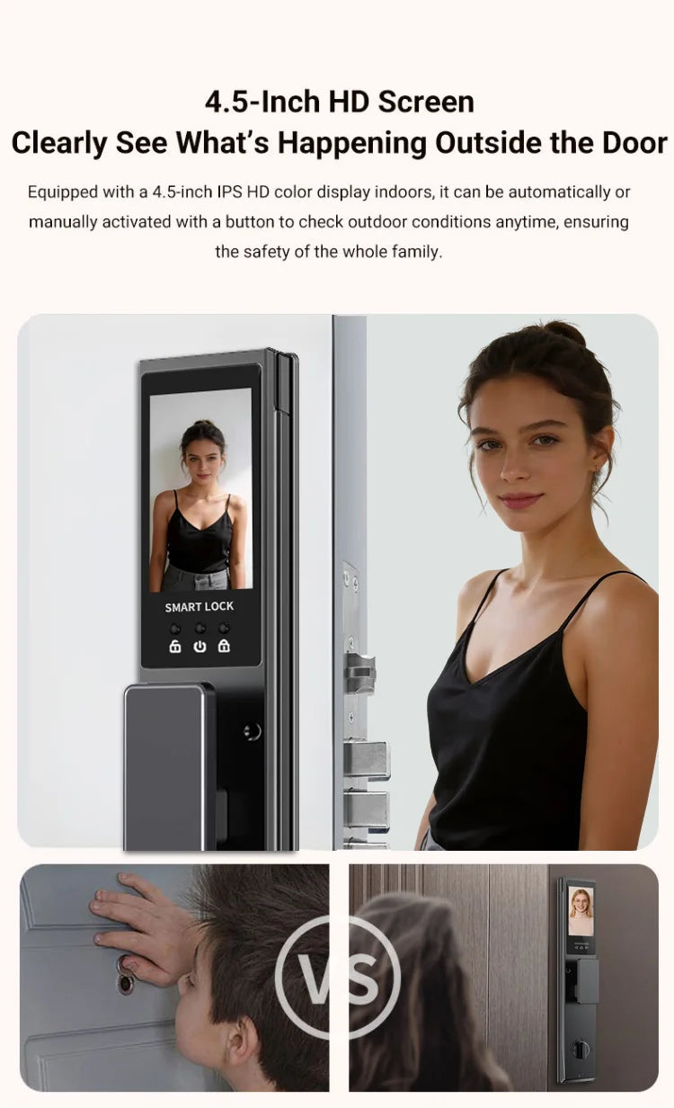 Tuya App Face Recognition Smart Door Lock with WiFi, Camera, and Voice Intercom