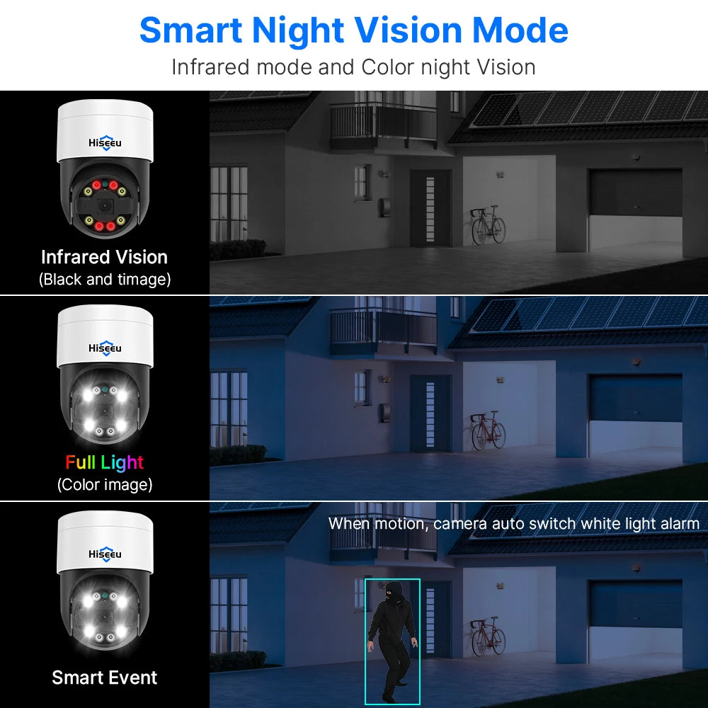 Hiseeu 8MP 4K POE PTZ IP Camera Color Night Vision Face Detection Audio Outdoor H.265 Onvif AI Street Home Security CCTV Camera