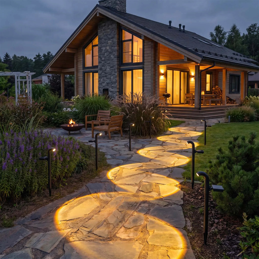 2 Pack Solar Pathway Lights Auto On/Off Dusk to Dawn 360° Rotatable Panel & Adjustable Height Waterproof Outdoor Garden Lights for Walkway Patio Yard