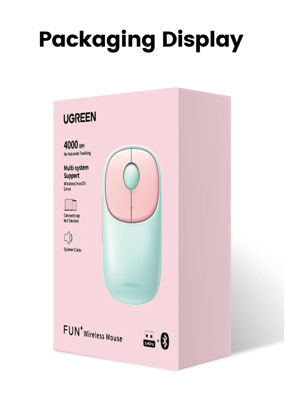UGREEN Slim Wireless Mouse Rechargeable Bluetooth 5.0 3.0 2.4G  4000 DPI Charging Bluetooth Mouse For MacBook iPad Tablet Laptop