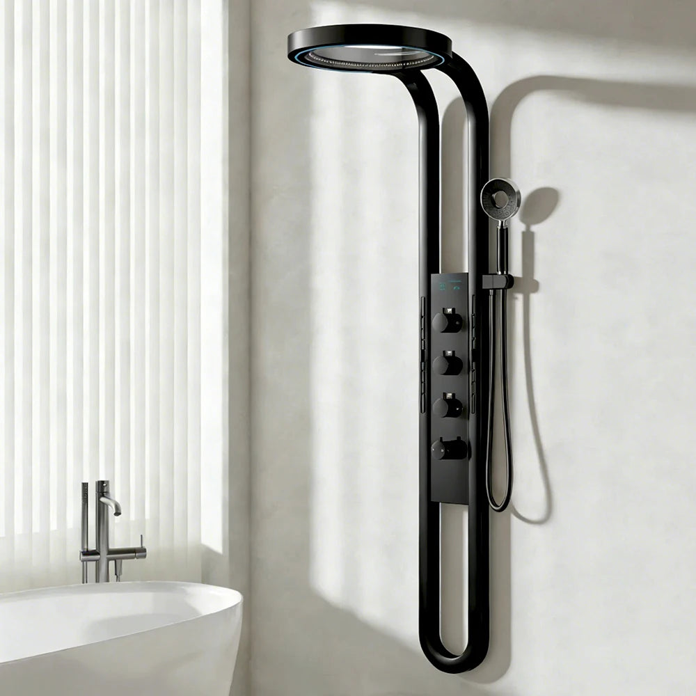 Wall Mounted Light Shower Faucet Panel LED Digital Display Shower Faucet Set Shower Screen Waterfall Bathroom Shower System Set
