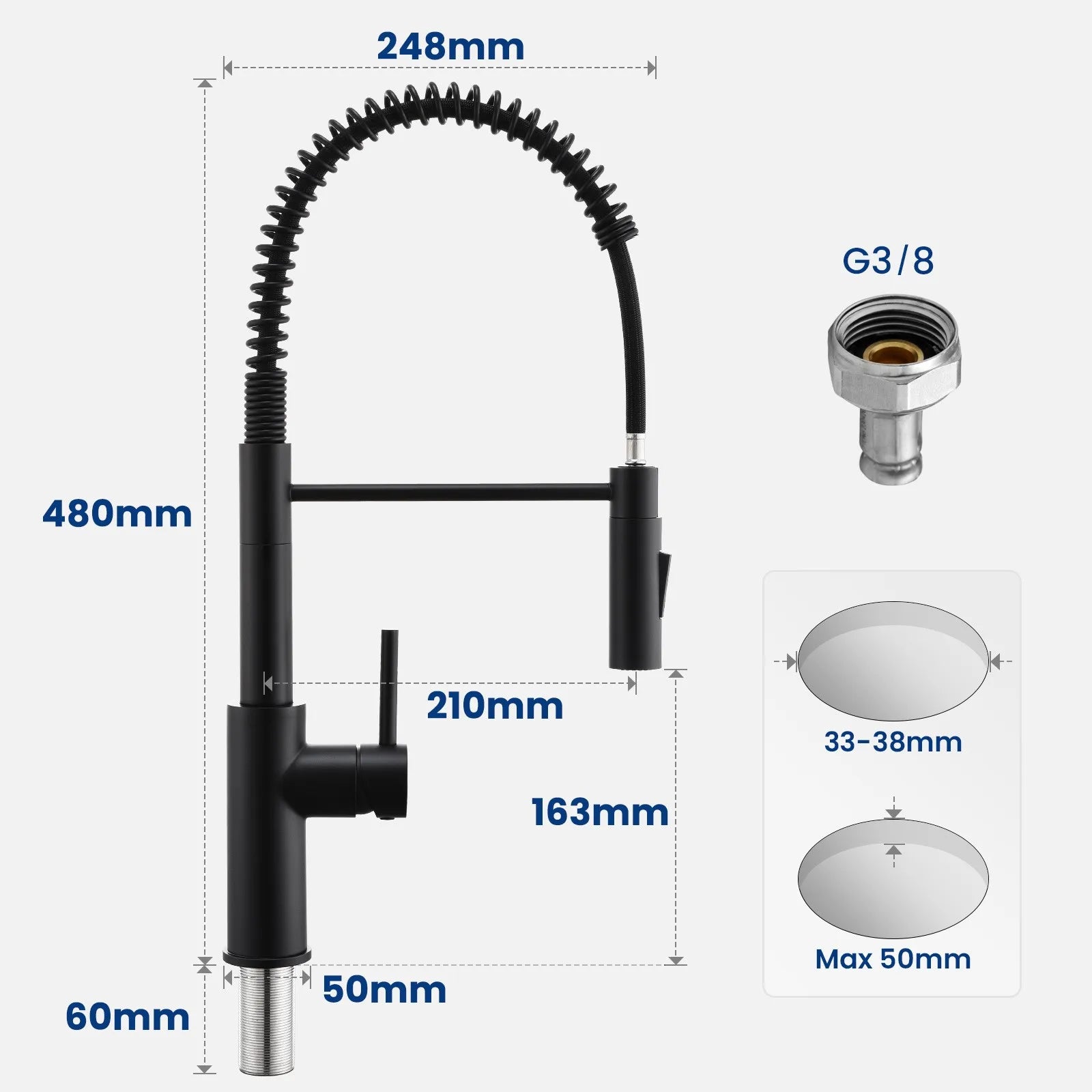Black Kitchen Figot, Kitchen Jigger with Extractable Shower, Kitchen Sink Figger with Two Spray Functions, Stainless Steel, High-Arc Fsink