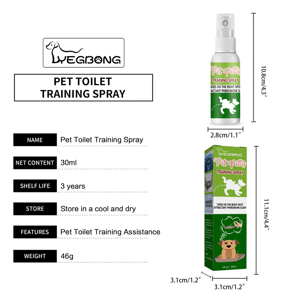 30ml pet toilet training spray bottle and box to help puppies potty train with attractive scent.