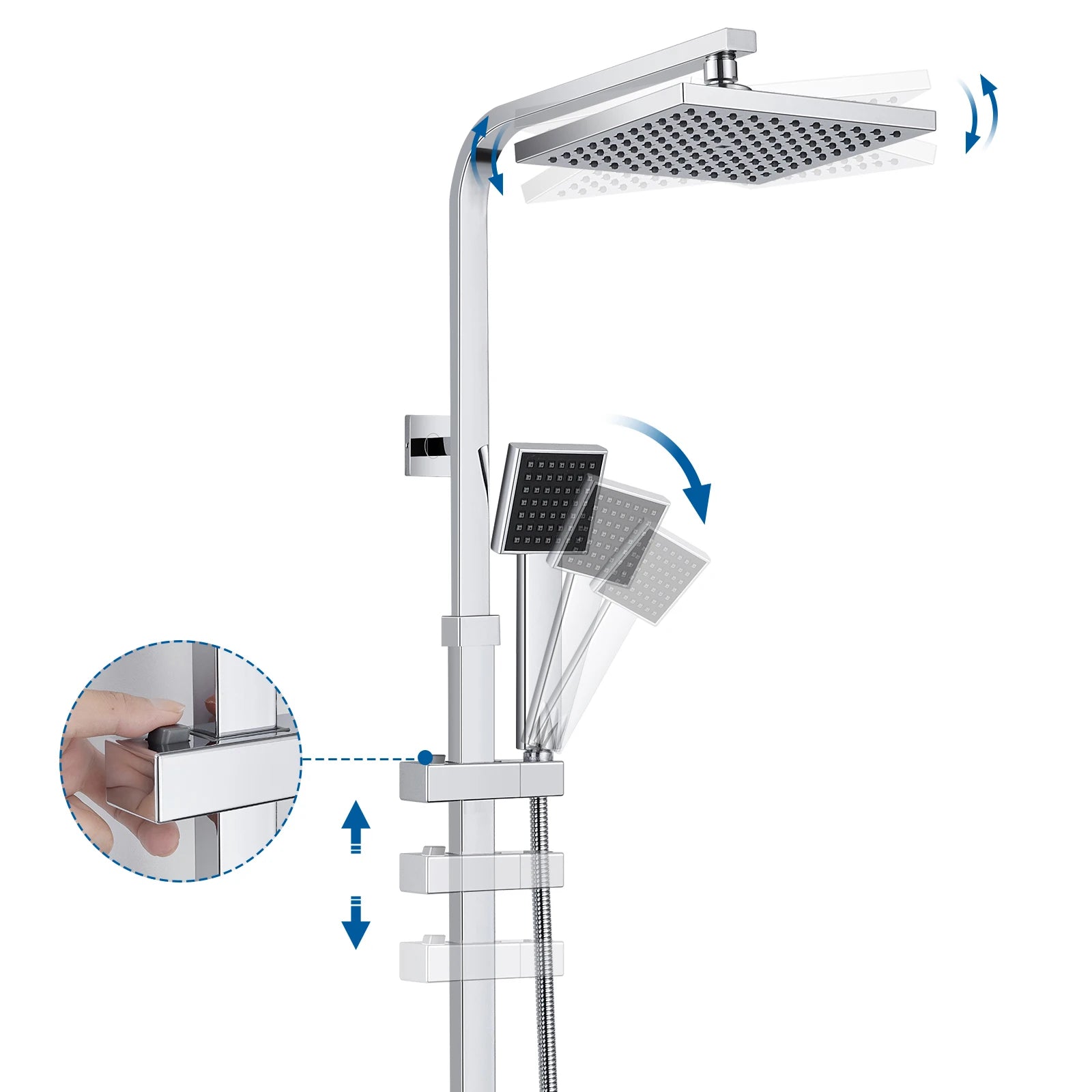 Shower column with thermostatic mixer tap, stainless steel square column, height 85-cm, geometric Minimalist style
