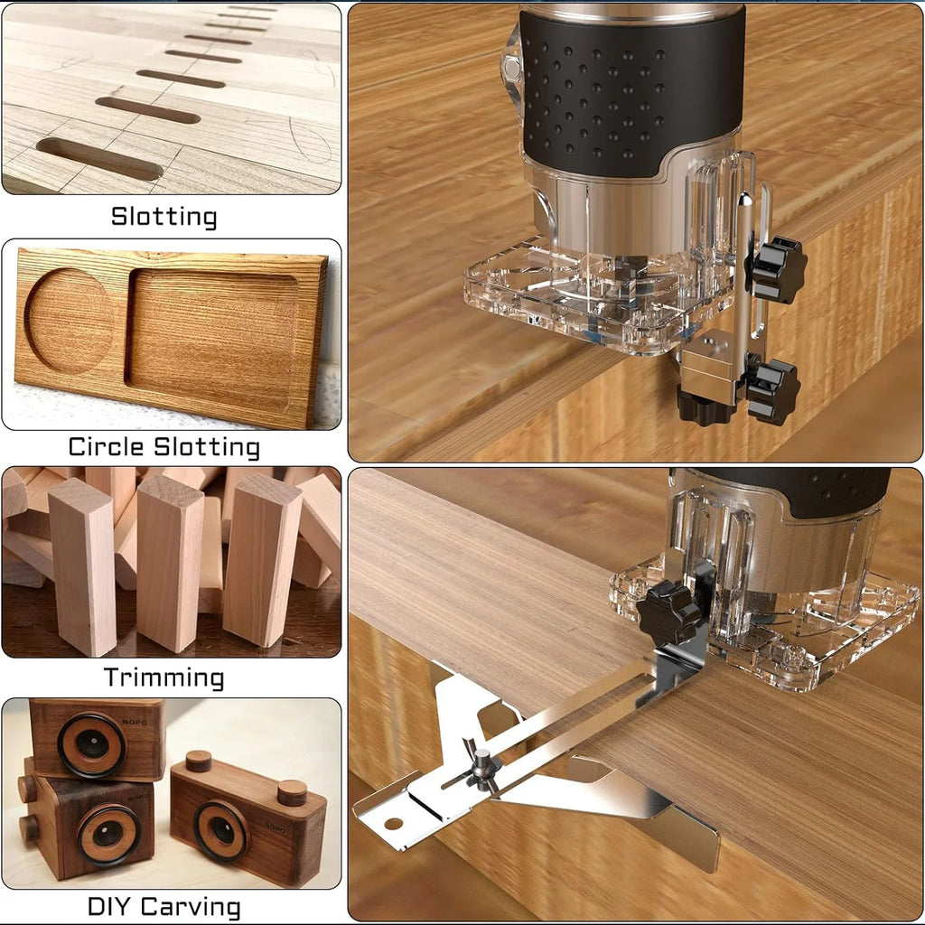 800W Electric Wood Trim Router Handheld Woodworking Edge Trimmer With Router Bit Set Wooden Case Accessories For Carpentry Groove Carving Edge Milling