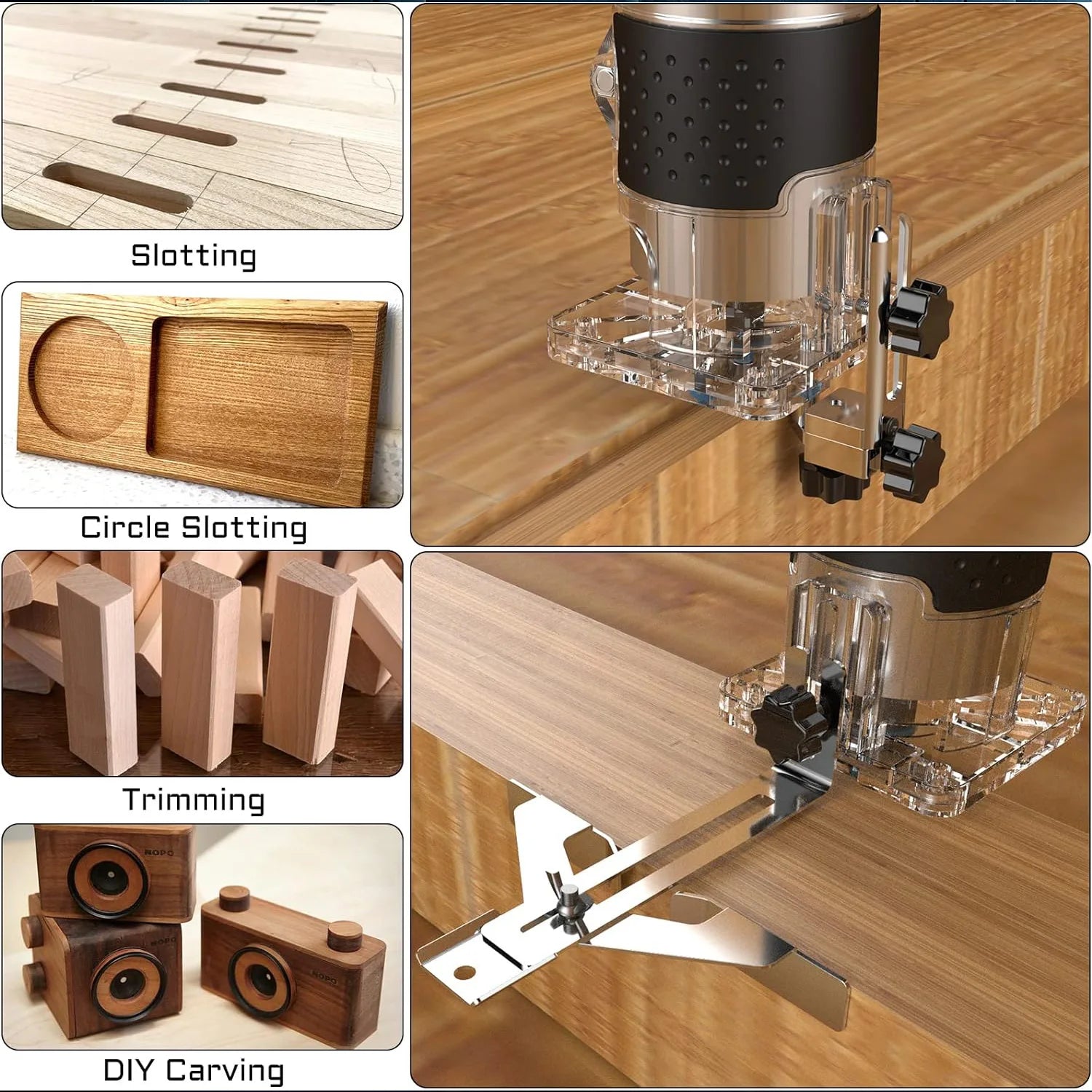 800W Electric Wood Trim Router Handheld Woodworking Edge Trimmer With Router Bit Set Wooden Case Accessories For Carpentry Groove Carving Edge Milling
