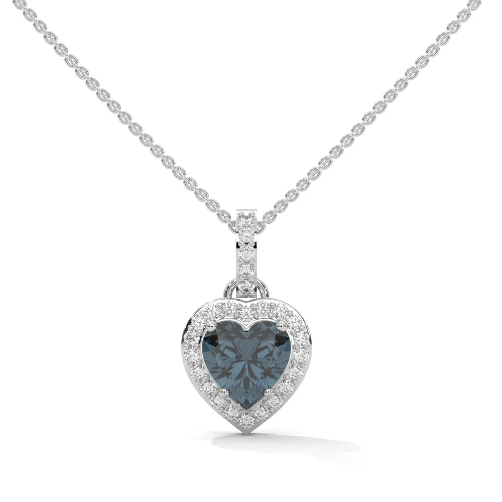 Heart Shape Blue Diamond Pendant Necklace 925 Sterling Silver Halo Rhodium Plated Women's Romantic Fine Jewelry GIA Certified